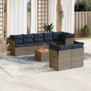 Set canapele de grădină cu perne, 9 piese, gri, poliratan
