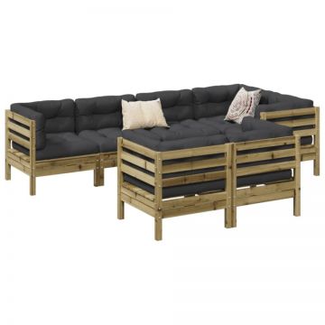 Set canapele grădină cu perne, 7 piese, lemn de pin tratat