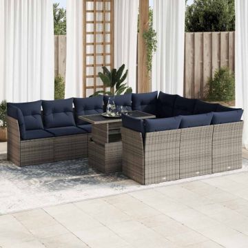 Set canapele grădină perne 11 piese, gri, poliratan/lemn acacia