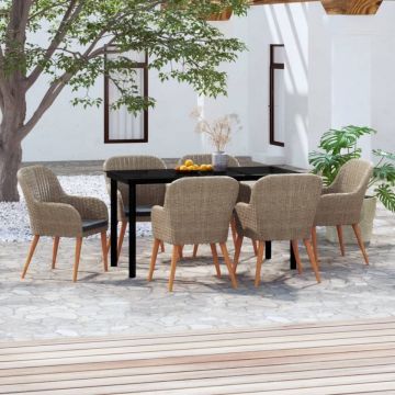 Set de masă pentru grădină, 7 piese, cu perne, maro