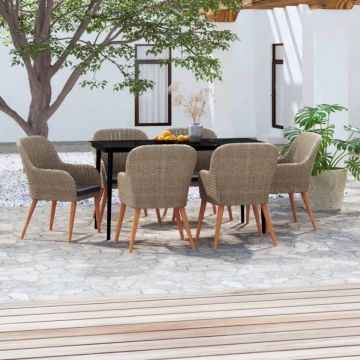 Set de masă pentru grădină, 7 piese, cu perne, maro