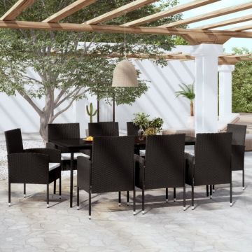 Set de mobilier de grădină, 9 piese, negru