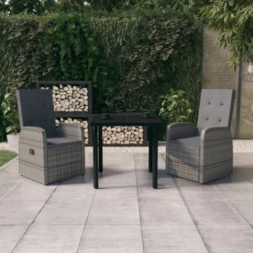 Set de mobilier pentru grădină, cu perne, 3 piese, gri