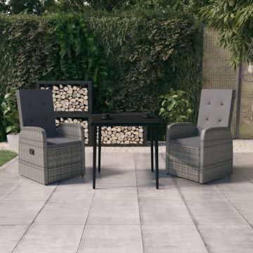 Set de mobilier pentru grădină, cu perne, 3 piese, gri