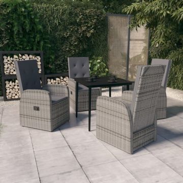 Set de mobilier pentru grădină, cu perne, 5 piese, gri