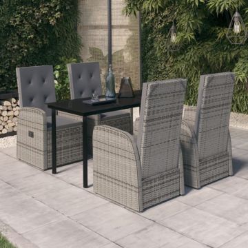 Set de mobilier pentru grădină, cu perne, 5 piese, gri