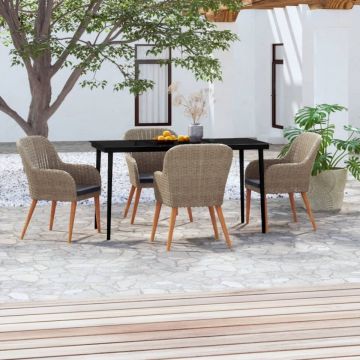 Set de servit masa pentru grădină, 5 piese, cu perne, maro