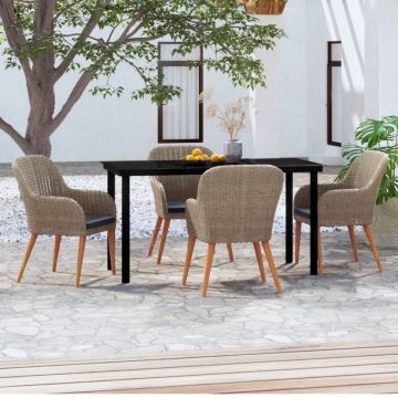 Set de servit masa pentru grădină, 5 piese, cu perne, maro