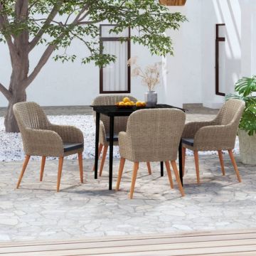 Set de servit masa pentru grădină, 5 piese, cu perne, maro