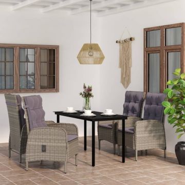 Set de servit masa pentru grădină, 5 piese, gri și negru