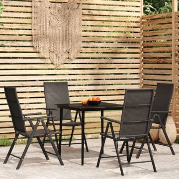 Set de servit masa pentru grădină, 5 piese, negru