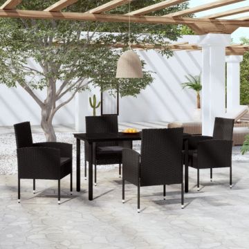Set de servit masa pentru grădină, 5 piese, negru