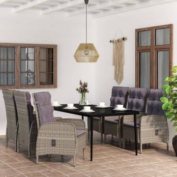 Set de servit masa pentru grădină, 7 piese, gri și negru