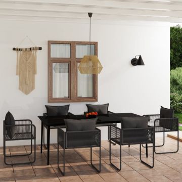 Set de servit masa pentru grădină, 7 piese, negru
