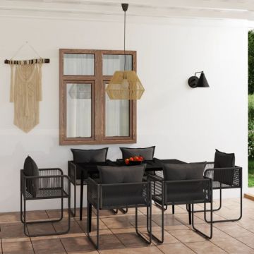 Set de servit masa pentru grădină, 7 piese, negru