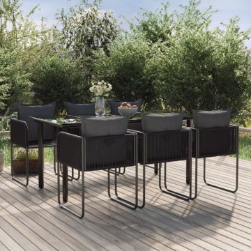 Set de servit masa pentru grădină, 7 piese, negru