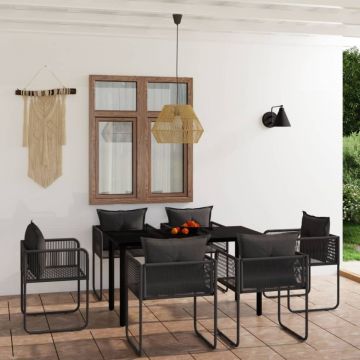 Set de servit masa pentru grădină, 7 piese, negru