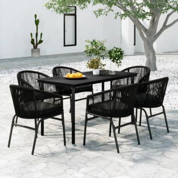 Set de servit masa pentru grădină, 7 piese, negru