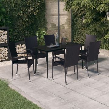 Set de servit masa pentru grădină, 7 piese, negru
