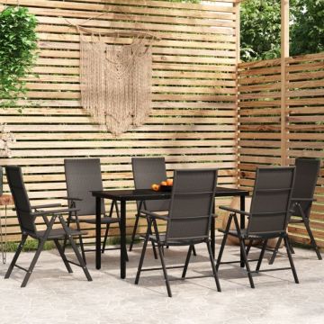 Set de servit masa pentru grădină, 7 piese, negru
