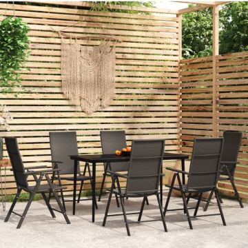 Set de servit masa pentru grădină, 7 piese, negru
