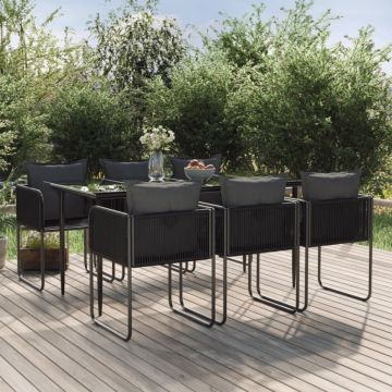 Set de servit masa pentru grădină, 7 piese, negru