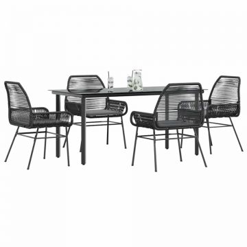 Set de sufragerie de grădină 5 piese neagră Sticlă Poly Rattan