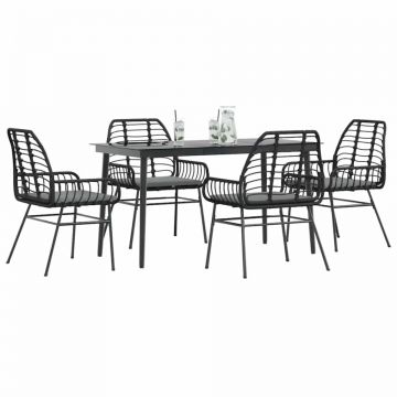 Set de sufragerie de grădină 5 piese neagră Sticlă Poly Rattan