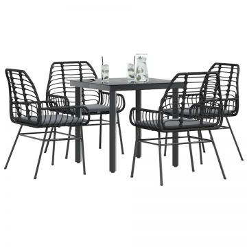 Set de sufragerie de grădină 5 piese neagră Sticlă Poly Rattan