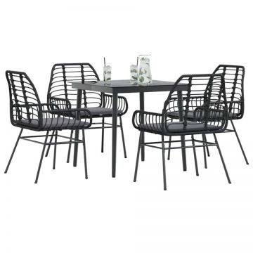 Set de sufragerie de grădină 5 piese neagră Sticlă Poly Rattan