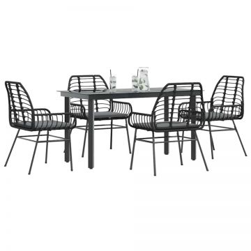 Set de sufragerie de grădină 5 piese neagră Sticlă Poly Rattan