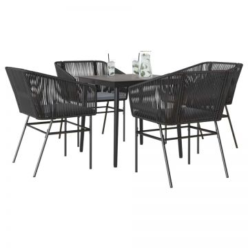 Set de sufragerie de grădină 5 piese neagră Sticlă Poly Rattan
