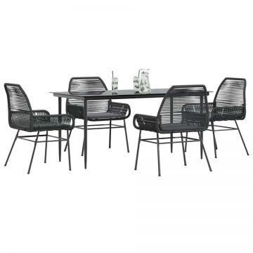 Set de sufragerie de grădină 5 piese neagră Sticlă Poly Rattan