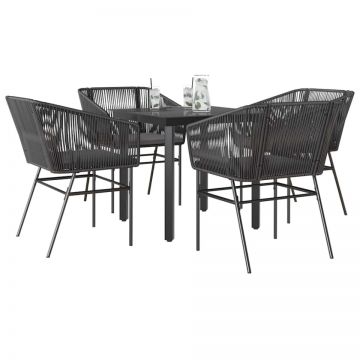 Set de sufragerie de grădină 5 piese neagră Sticlă Poly Rattan