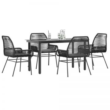 Set de sufragerie de grădină 5 piese neagră Sticlă Poly Rattan