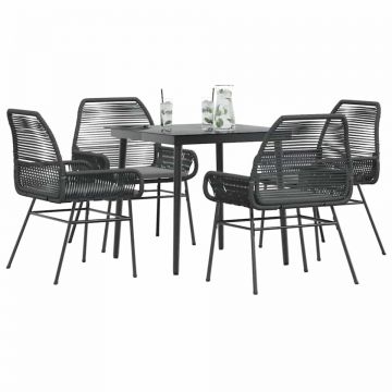 Set de sufragerie de grădină 5 piese neagră Sticlă Poly Rattan