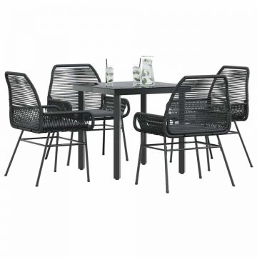 Set de sufragerie de grădină 5 piese neagră Sticlă Poly Rattan