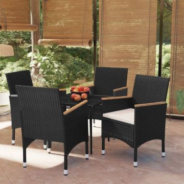 Set masă pentru grădină, 5 piese, cu perne, negru