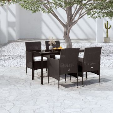 Set masă pentru grădină, 5 piese, cu perne, negru