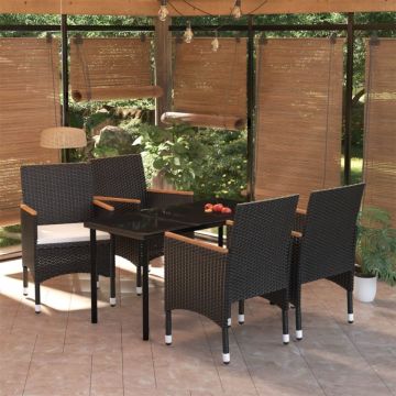 Set masă pentru grădină, 5 piese, cu perne, negru