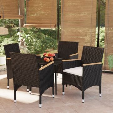 Set masă pentru grădină, 5 piese, cu perne, negru