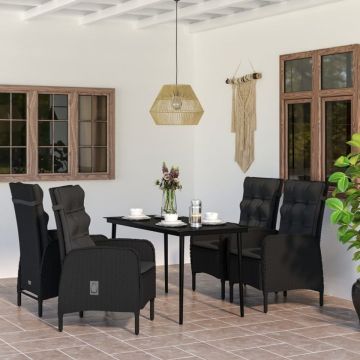 Set masă pentru grădină, 5 piese, cu perne, negru