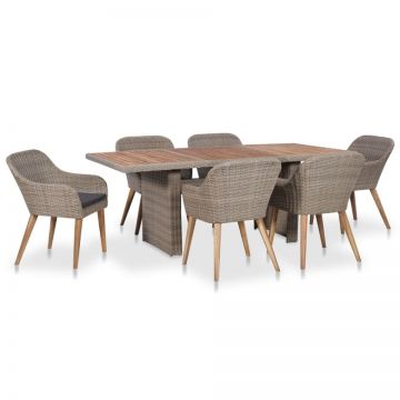 Set mobilier de exterior cu perne, 7 piese, poliratan