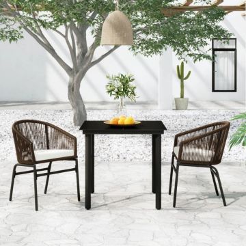 Set mobilier de grădină, 3 piese, maro