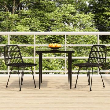 Set mobilier de grădină, 3 piese, negru, poliratan