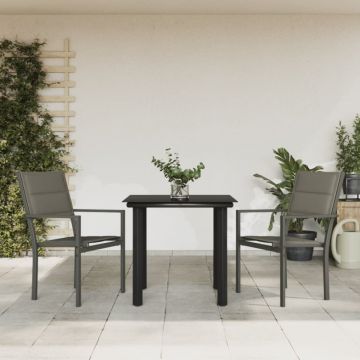 Set mobilier de grădină, 3 piese, negru, textilenă și oțel