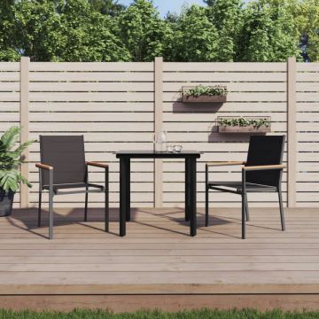 Set mobilier de grădină, 3 piese, negru, textilenă și oțel