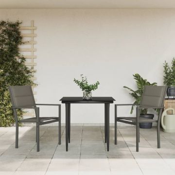 Set mobilier de grădină, 3 piese, negru, textilenă și oțel