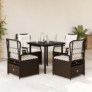Set mobilier de grădină, 5 piese, cu perne, maro, poliratan