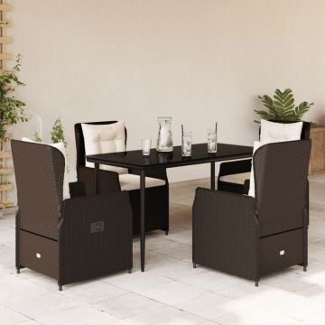 Set mobilier de grădină, 5 piese, cu perne, maro, poliratan